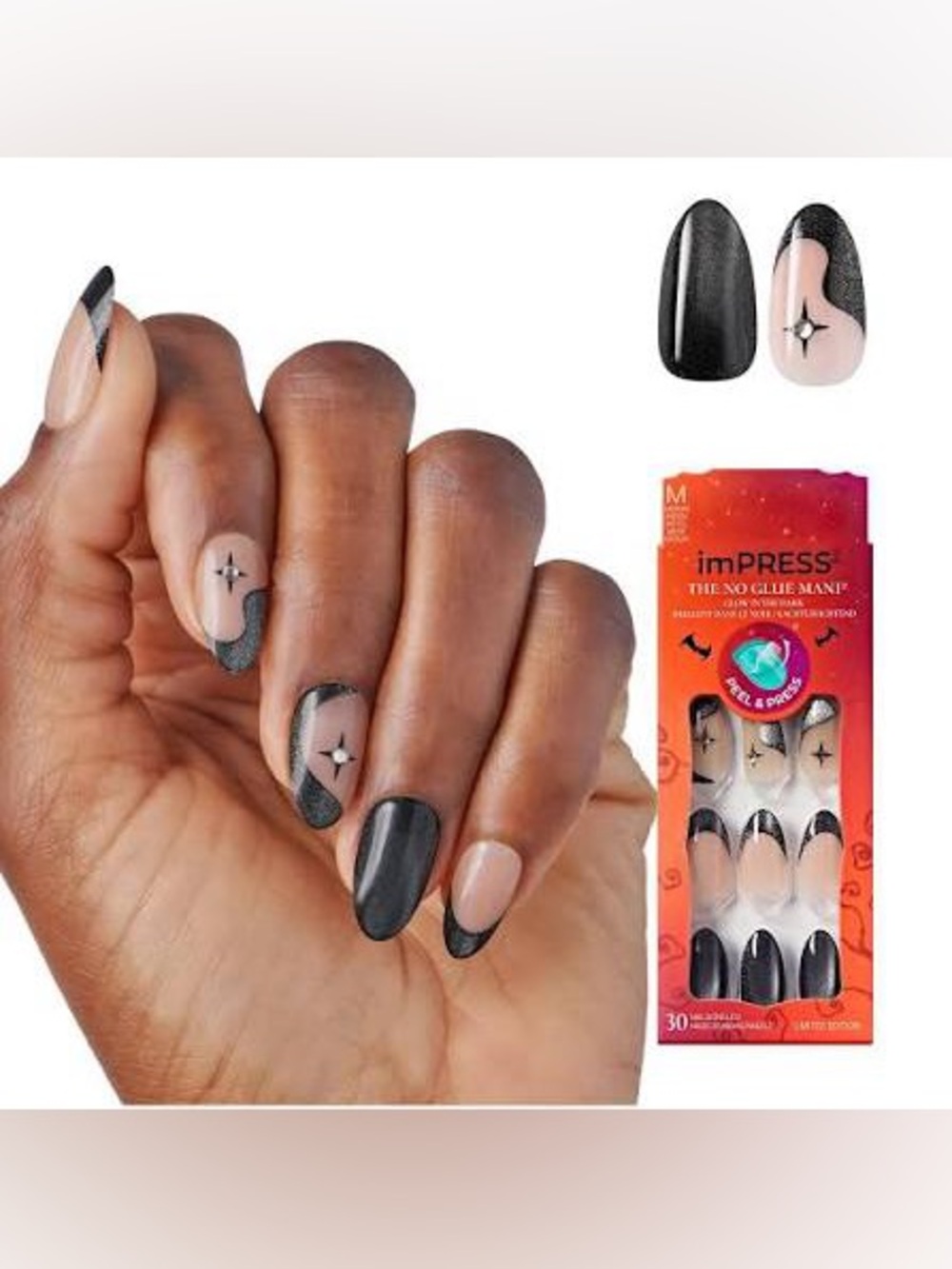 New Kiss ImPRESS “Haunt Mess” Medium Almond Press-On Nails - Picture 2 of 4